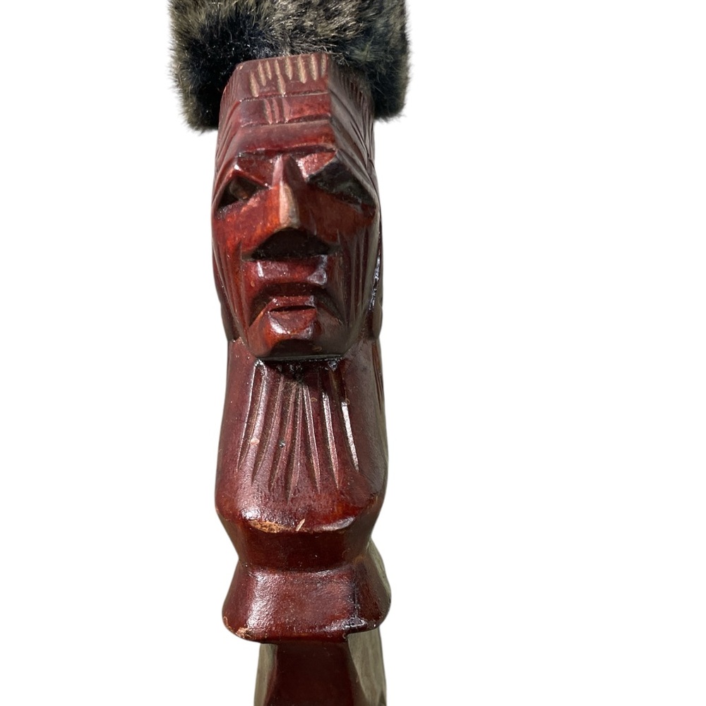 Vintage Hand Carved Indian Wooden Handle for Bow with Faux Fur on ends